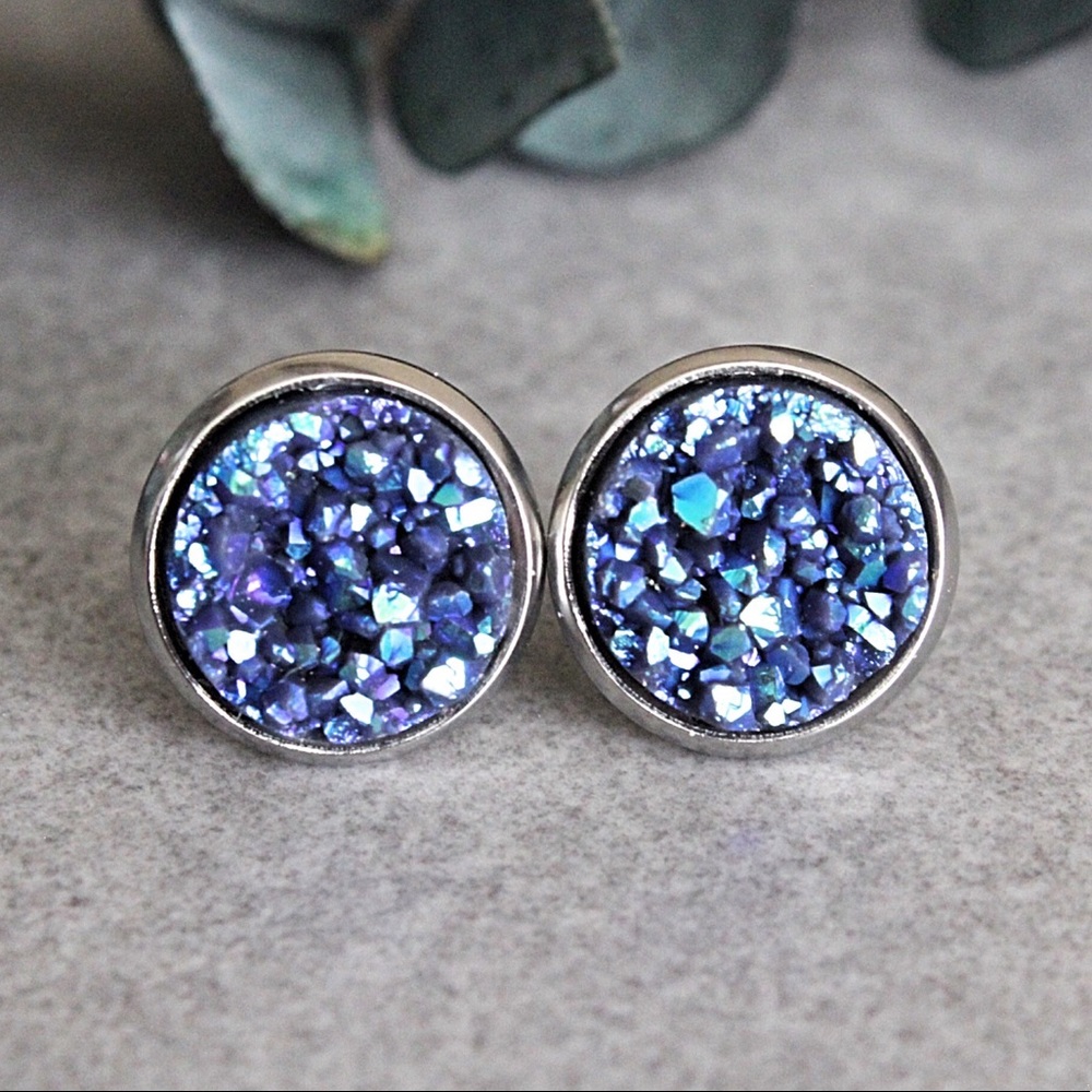 Purple Druzy Earrings, Purple Earrings, Studs